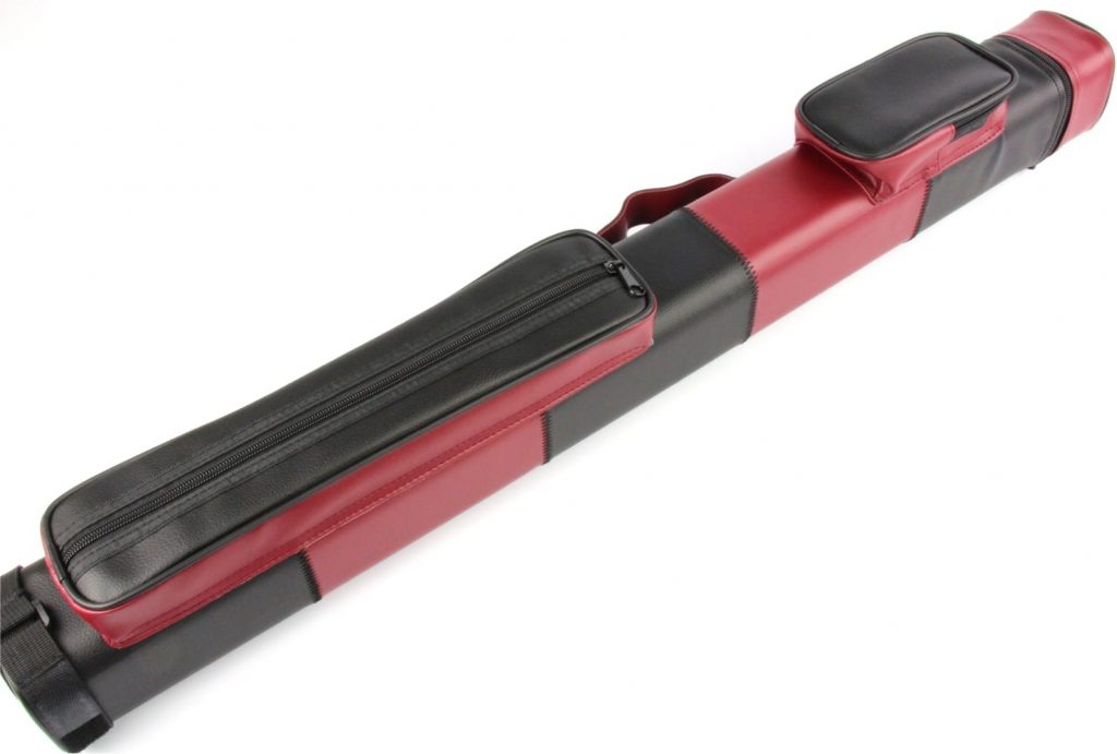 BURGUNDY & BLACK LEATHER PATCH EFFECT SQUARE CUE CASE HOLDS 2 CENTRE