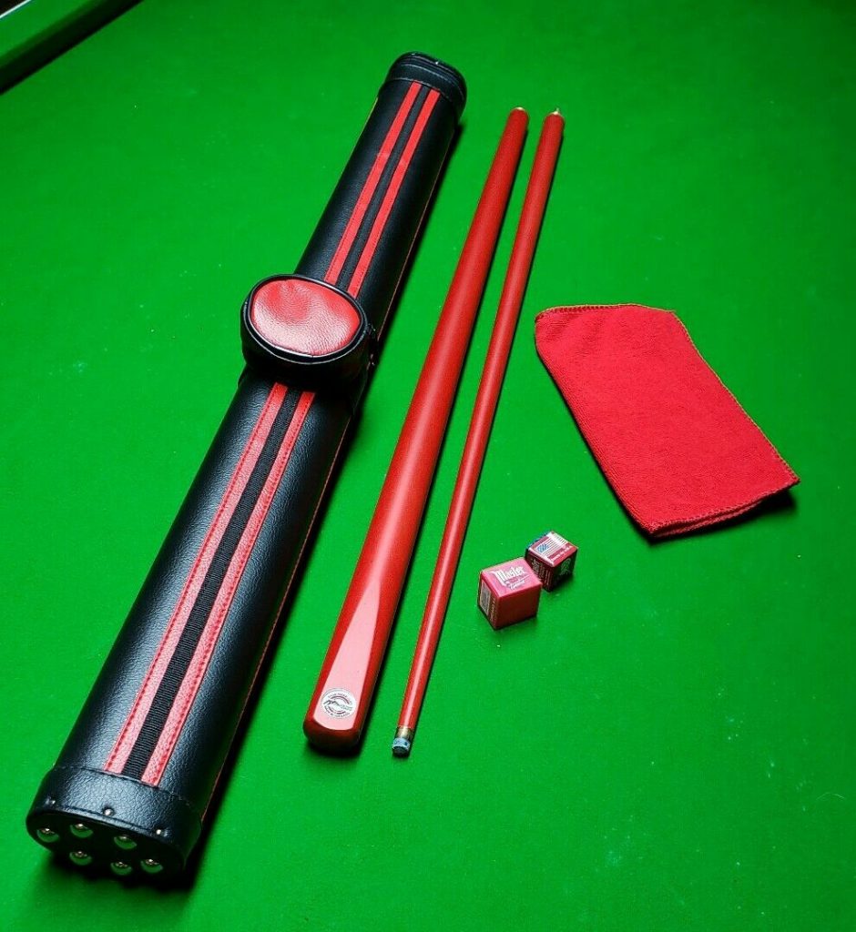 RARE handmade RED 2 piece cue and case set by CUE CRAFT Bulldog