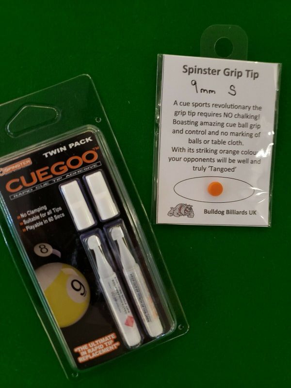 CUE GOO and SPINSTER tip set. Tango Tip and tip glue