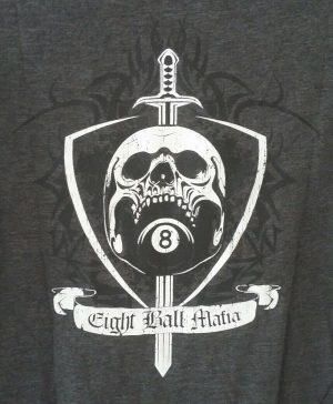 EIGHT BALL MAFIA size LARGE grey marl t-shirt  SKULL, DAGGER and 8 Ball