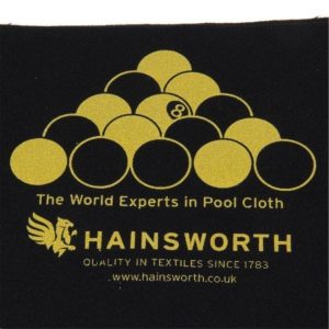 HAINSWORTH pool table racking cloth BLACK/GOLD printed BLACK BALL RULES set up