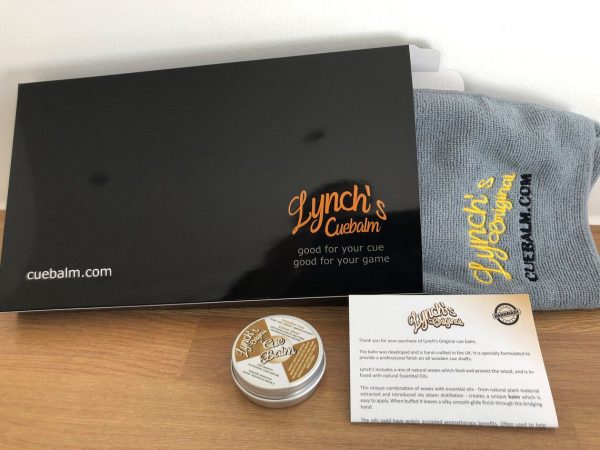 Lynch's original cue balm for ash, maple and all wooden cue shafts. Complete set with LUXURY CUE TOWEL