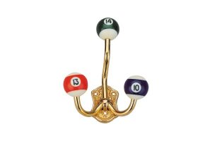 Pool ball coat rack hook with 3 balls, brassed finish