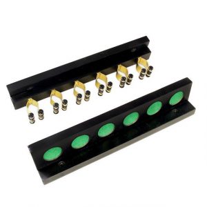 Wall mounted BLACK 6 way cue rack to hold SIX  cues, sturdy wood with brass clips
