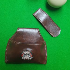 Bulldog Billiards Embroidered chalk pouch holder and tip protector set .. BROWN