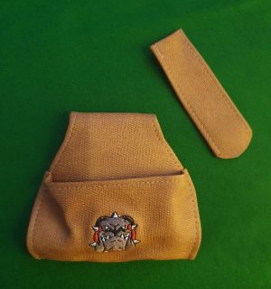 Bulldog Billiards Embroidered chalk pouch holder and tip protector set .. TAN