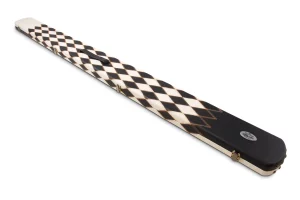 Baize Master luxury 1 piece cue case for 3 x 1 piece cues. Black & White Harlequin Diamonds