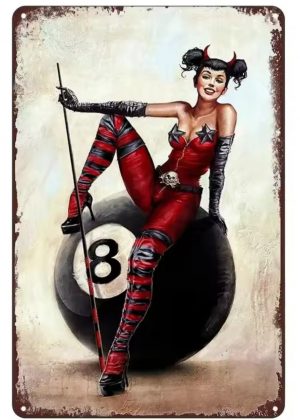 Sexy girl harlequin 8 ball metal sign for games room etc 20cm x 30cm (12 x 8 inches)