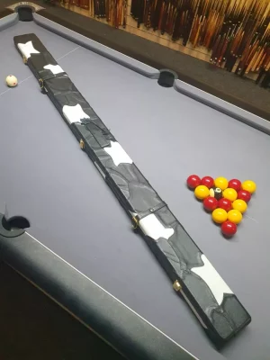 Genuine leather premium extra wide cue case for 3x 1 piece cues BLACK and WHITE PATCHES